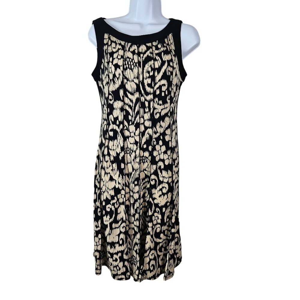 Perceptions New York Sleeveless Black & Cream Floral Print Dress Size 8 Casual